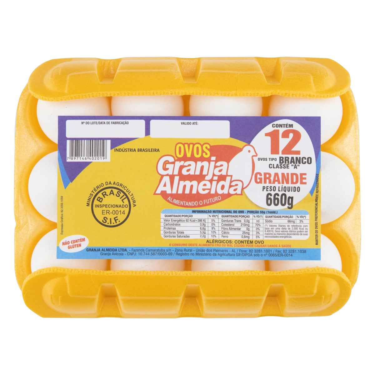 Ovos Brancos Grande Granja Almeida Bandeja 12 Unidades