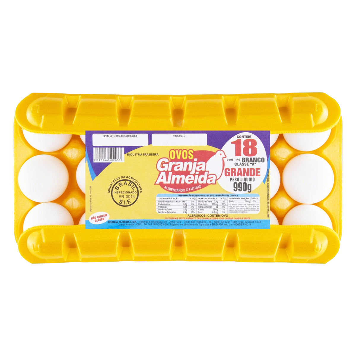 Ovos Brancos Grande Granja Almeida Bandeja 18 Unidades