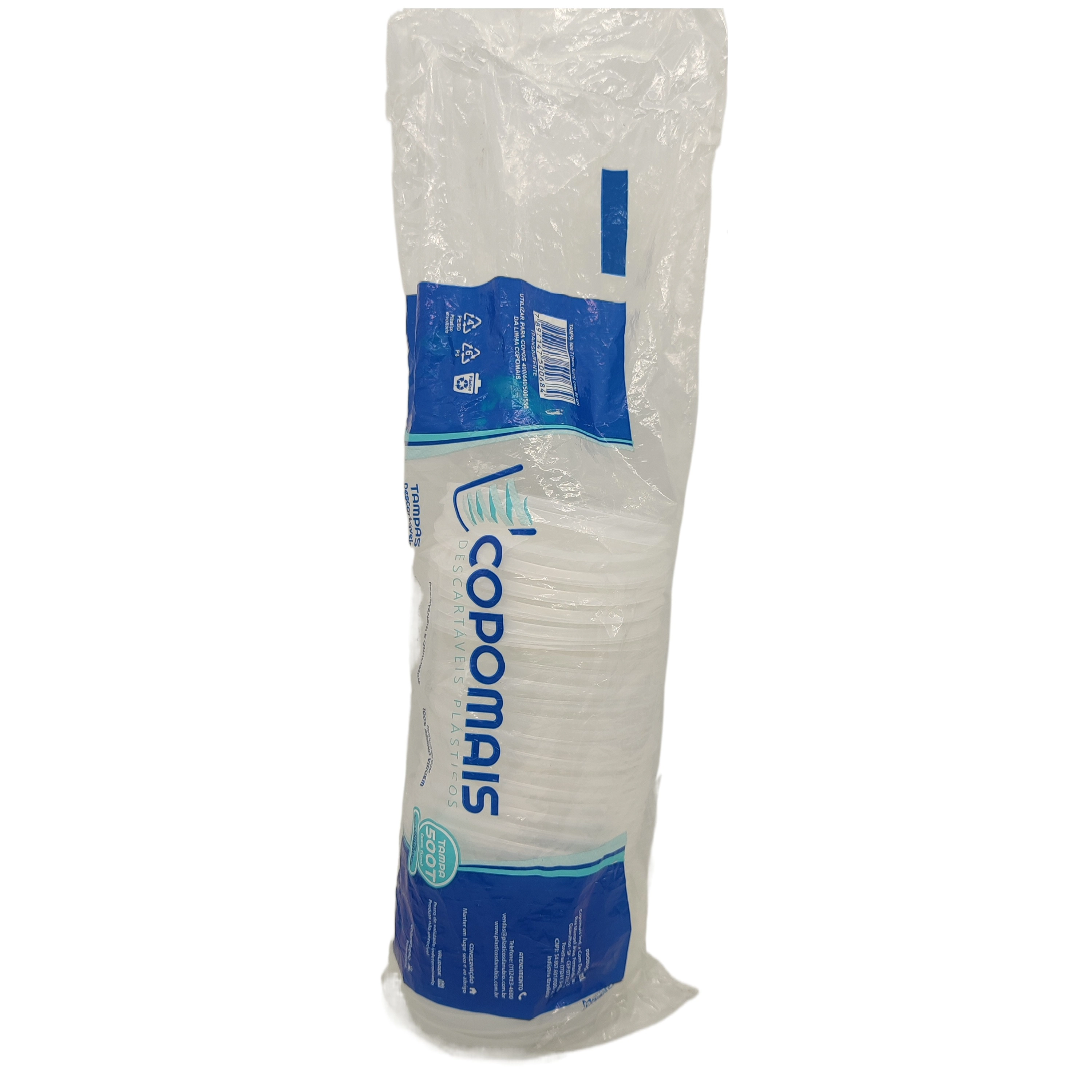 Tampa Desc Copomais 400ml/500ml S/furo Transp C/50