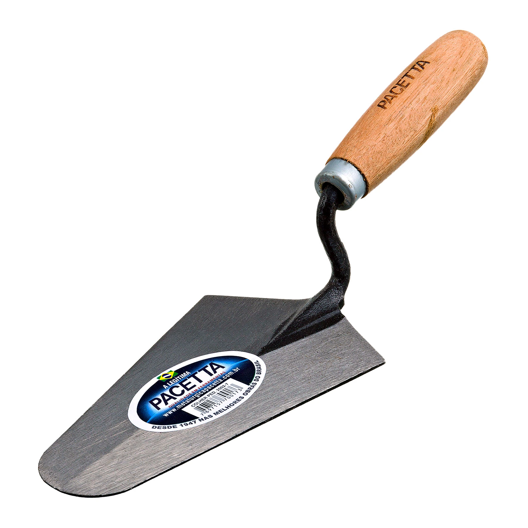 Colher de Pedreiro Canto Reto 7" (180mm) com Cabo de Madeira Pacetta