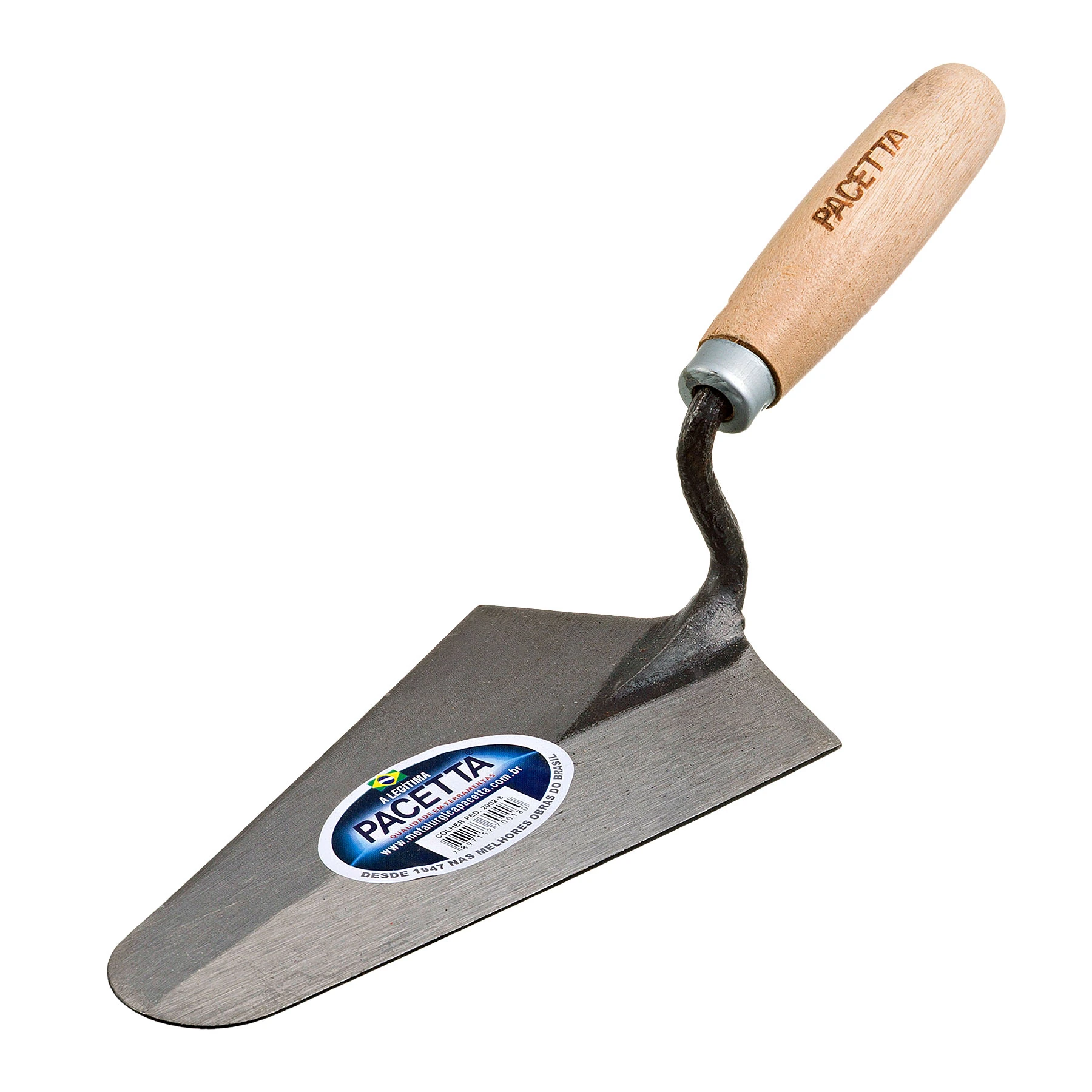 Colher de Pedreiro Canto Reto 8" (200mm) com Cabo de Madeira Pacetta