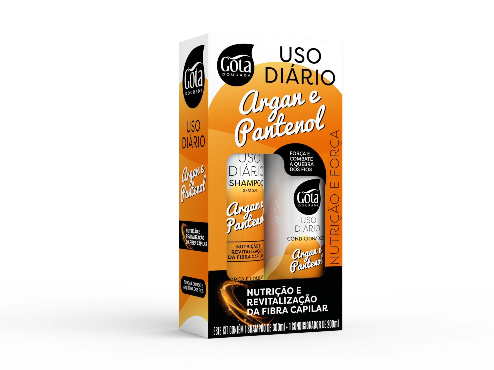 Kit Gota Dourada Sh 300ml Cond 200ml Argan E Pantenol