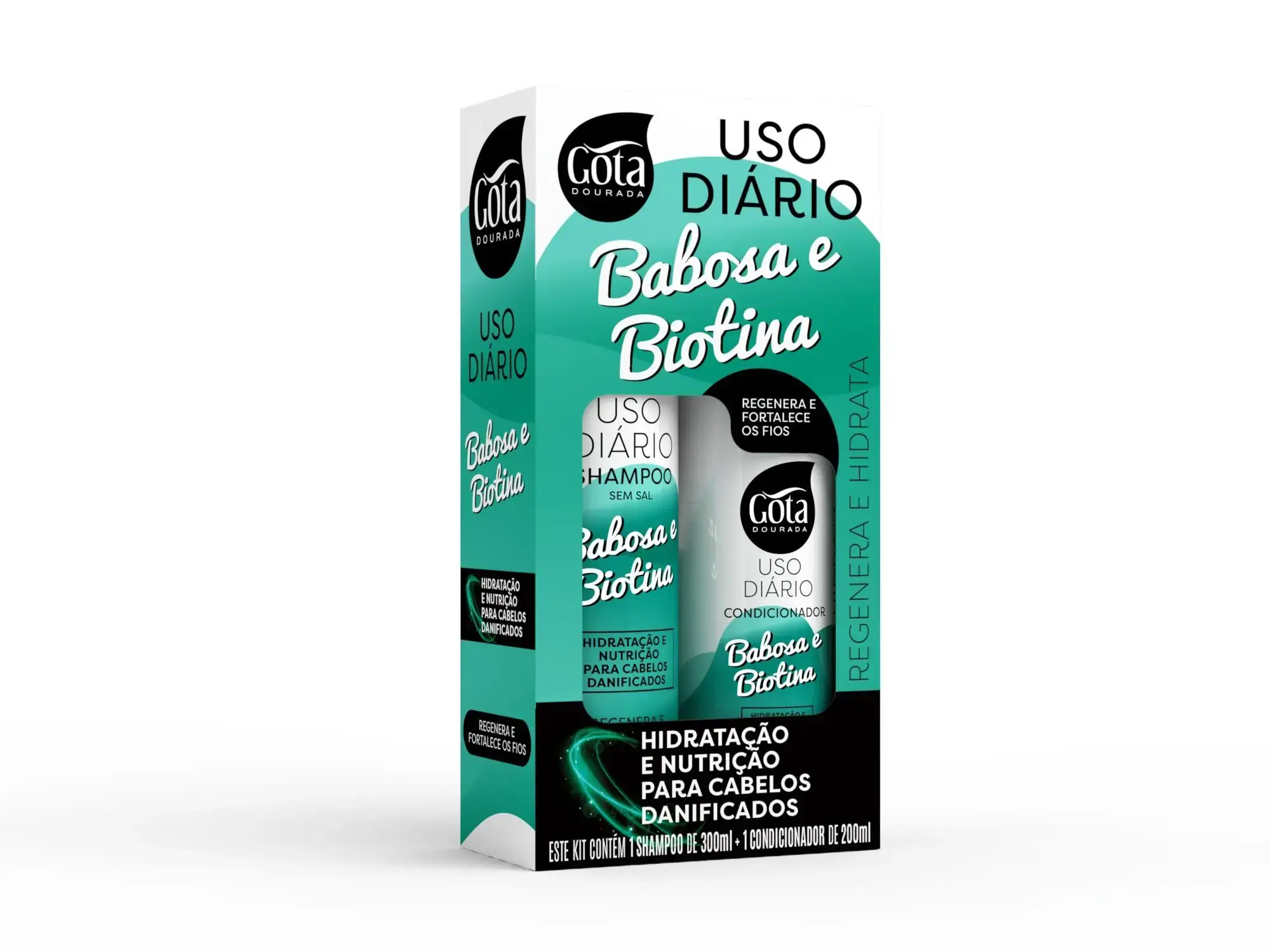 Kit Gota Dourada Sh 300ml Cond 200ml Babosa E Biotina