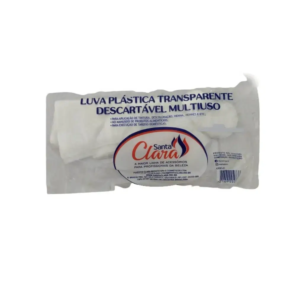 Luva Plastica Descartavel Santa Clara Transparente C/20 Un Ref 2560