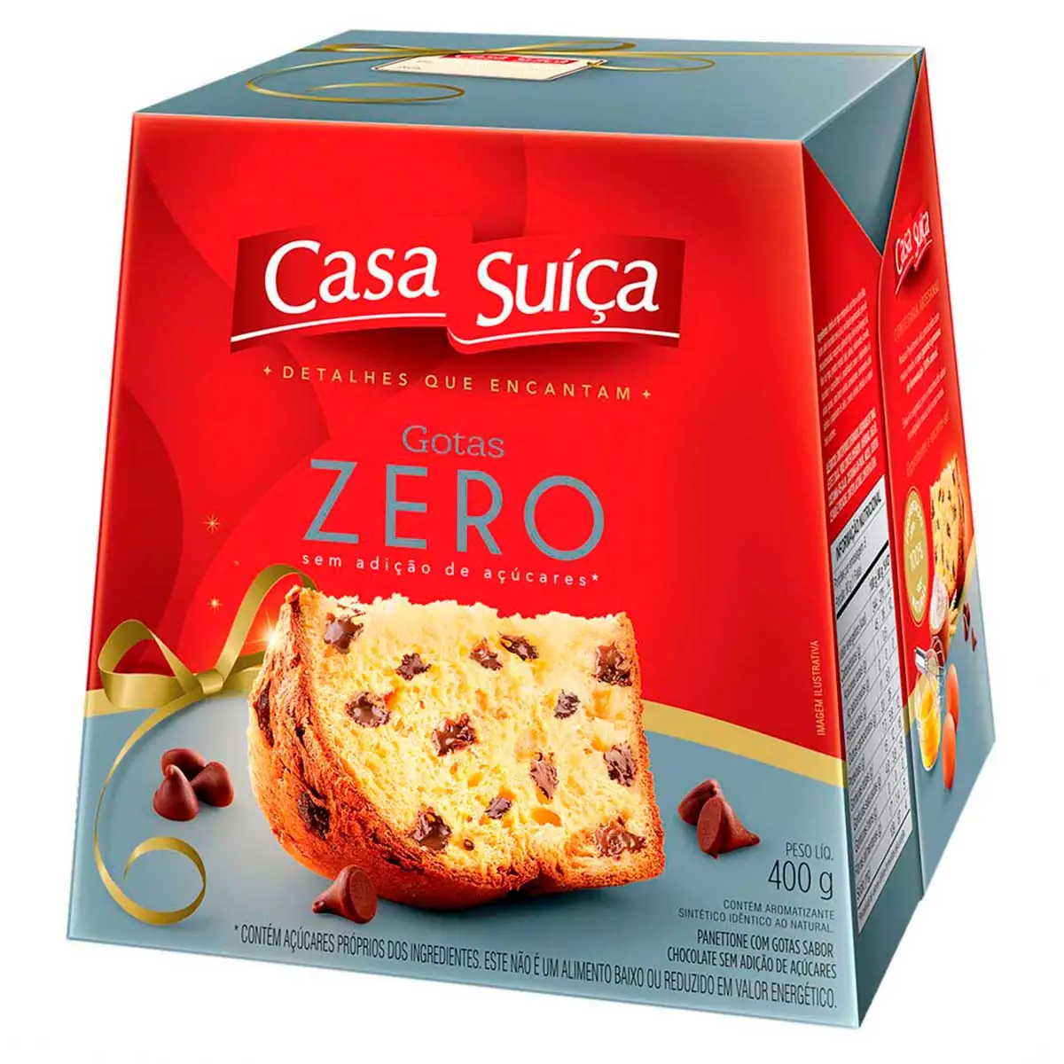 Panettone com Gotas de Chocolate Zero de Acúçar Casa Suíça WICKBOLD 400g