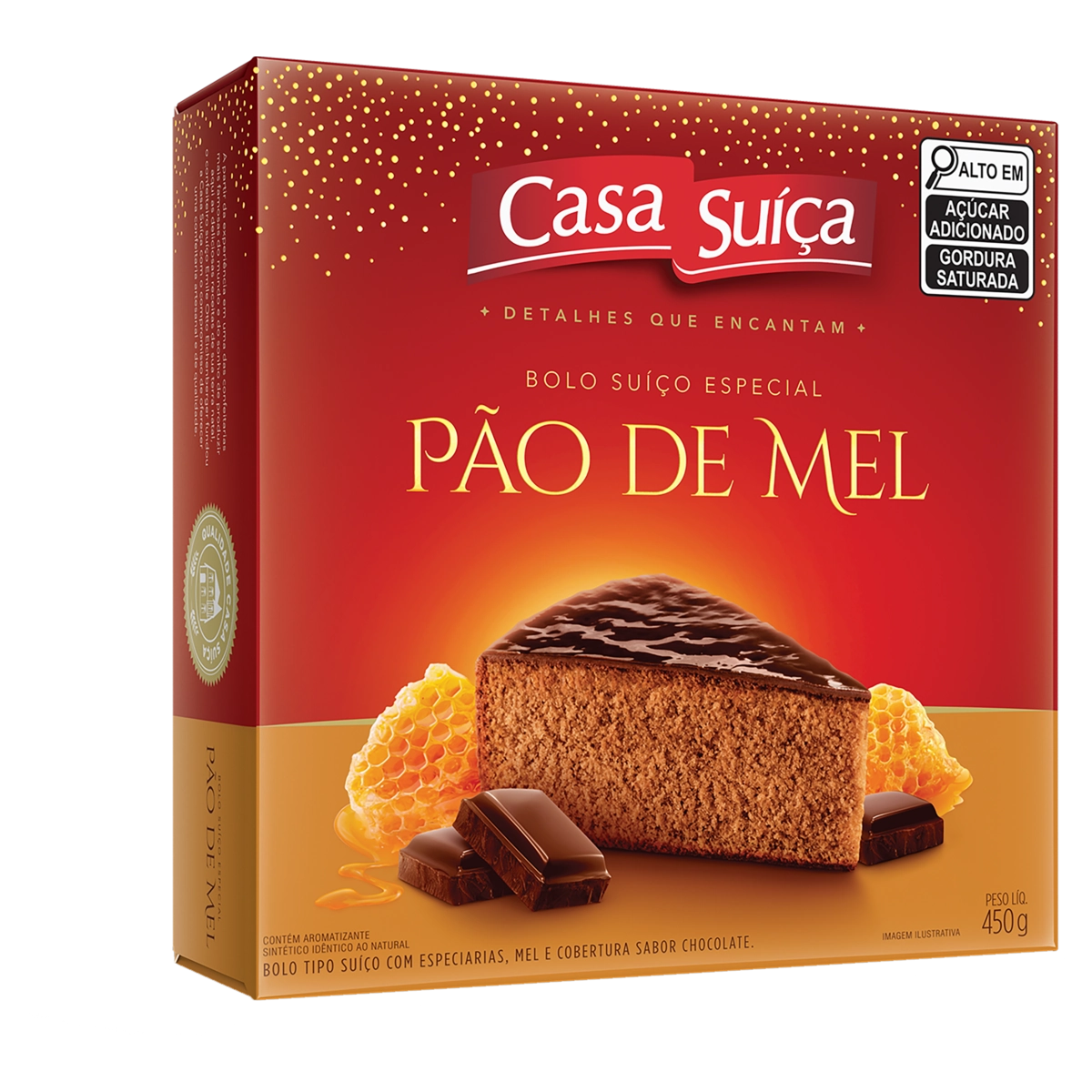 Bolo Suíço Pão De Mel Cobertura Chocolate Casa Suíça Caixa 450g