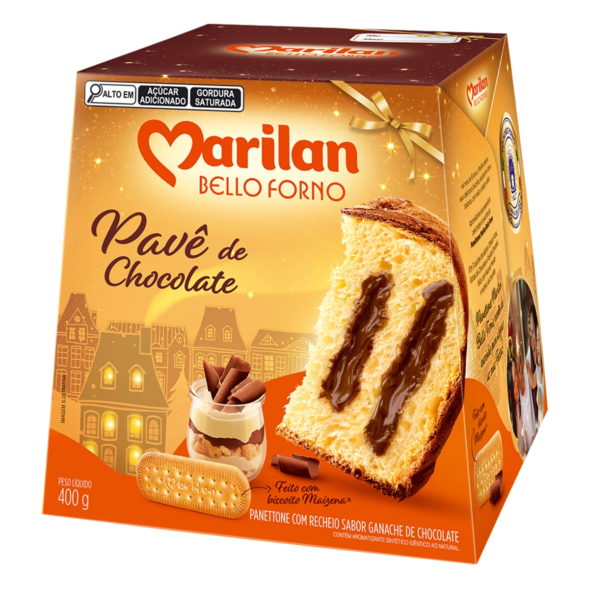 Panettone Pavê de Chocolate Marilan Bello Forno Caixa 400g