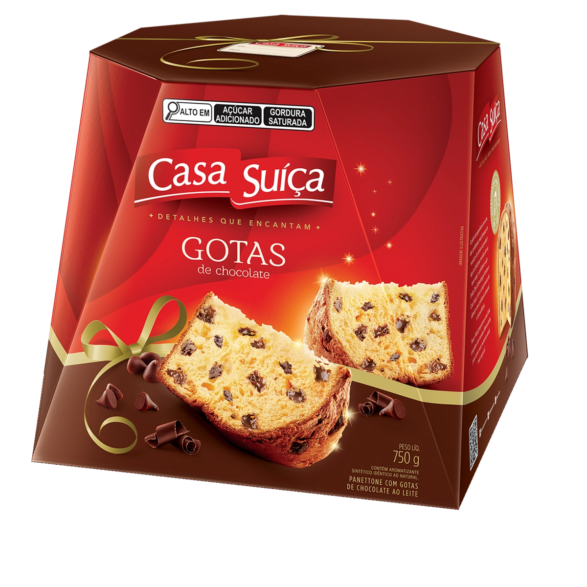 Panettone Com Gotas De Chocolate Ao Leite Casa Suíça Caixa 750g