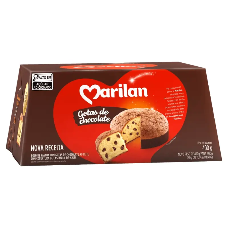 Bolo De Páscoa Com Gotas De Chocolate Ao Leite Cobertura Castanha De Caju Marilan Pascoattone Caixa