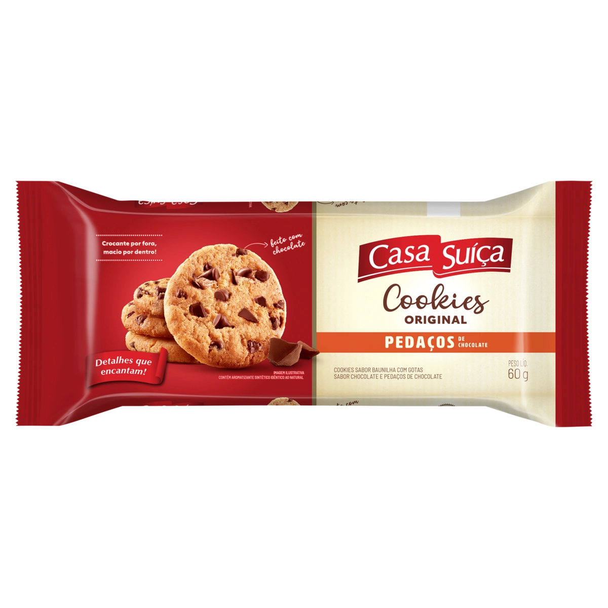 Biscoito Cookie Original Com Pedaços De Chocolate Casa Suíça Pacote 60g