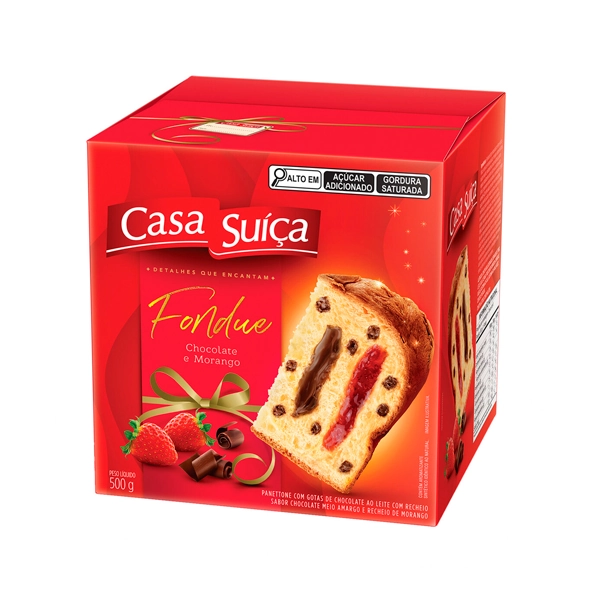 Panettone com Gotas de Chocolate ao Leite Recheio Fondue Casa Suíça Caixa 500g