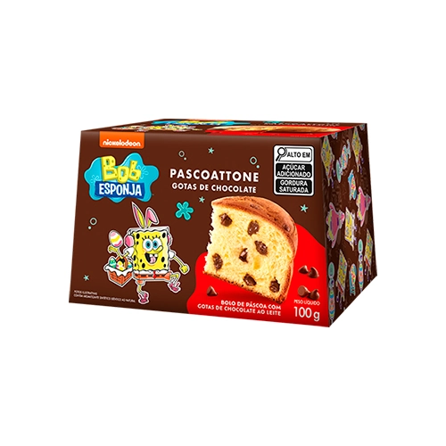 Bolo De Páscoa Com Gotas De Chocolate Ao Leite Bob Esponja Casa Suíça Pascoattone Caixa 100g