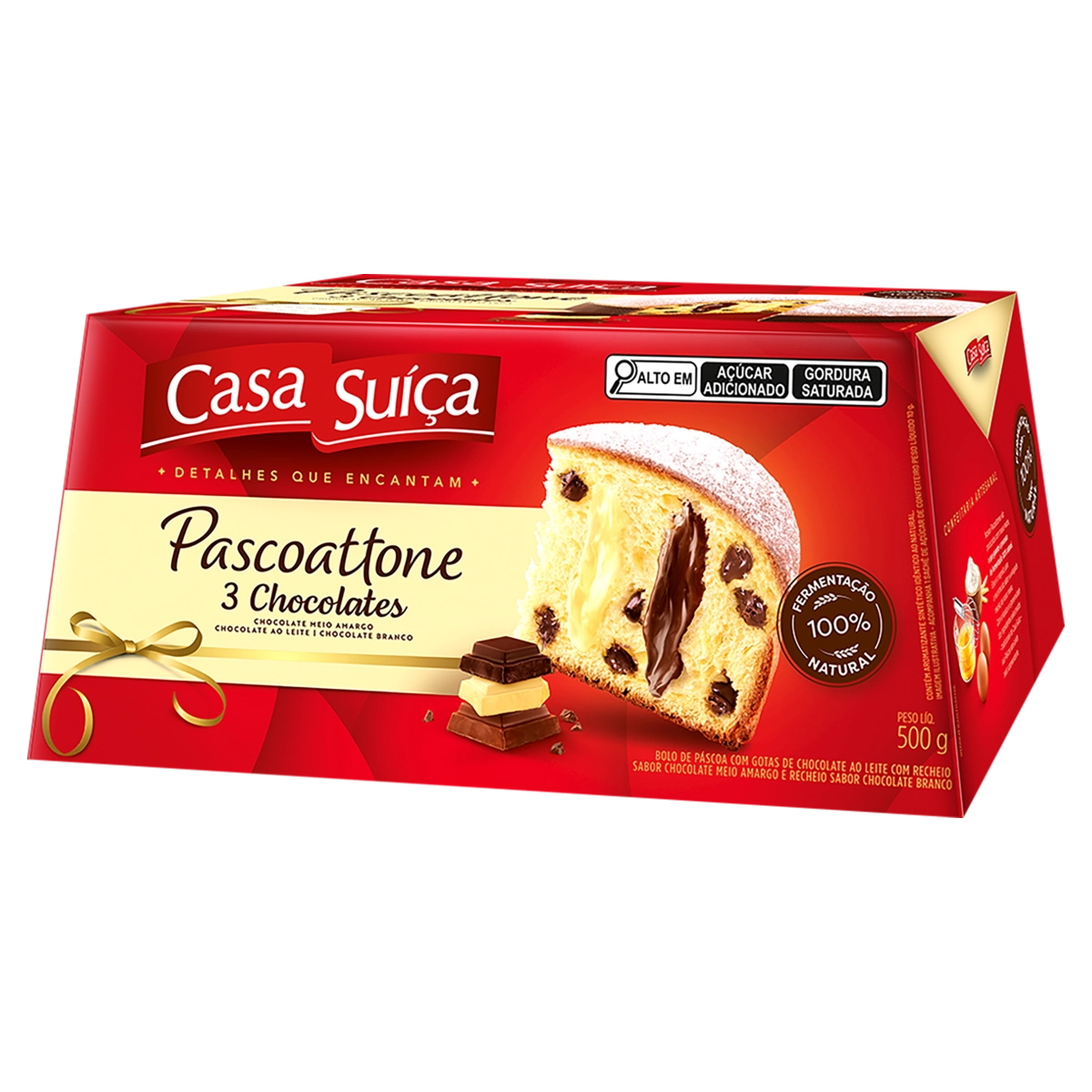 Bolo De Páscoa Com Gotas De Chocolate Ao Leite Recheio 3 Chocolates Casa Suíça Pascoattone Caixa 500