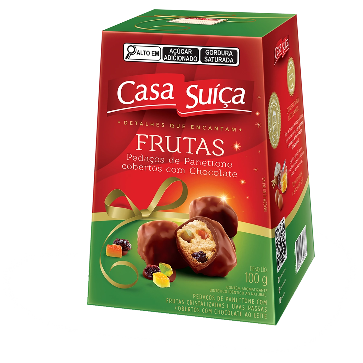 Pedaços De Panettone Com Frutas Cristalizadas E Uvas Passas Cobertura Chocolate Ao Leite Casa Suíça