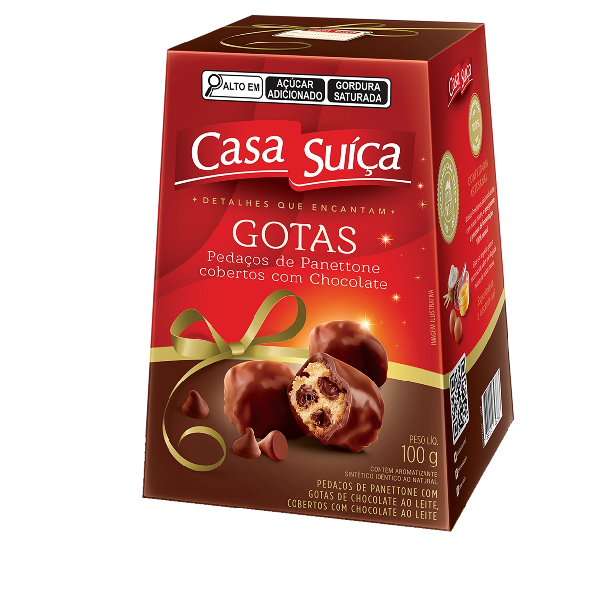 Pedaços De Panettone Com Gotas De Chocolate Ao Leite Cobertura Chocolate Ao Leite Casa Suíça Caixa 1