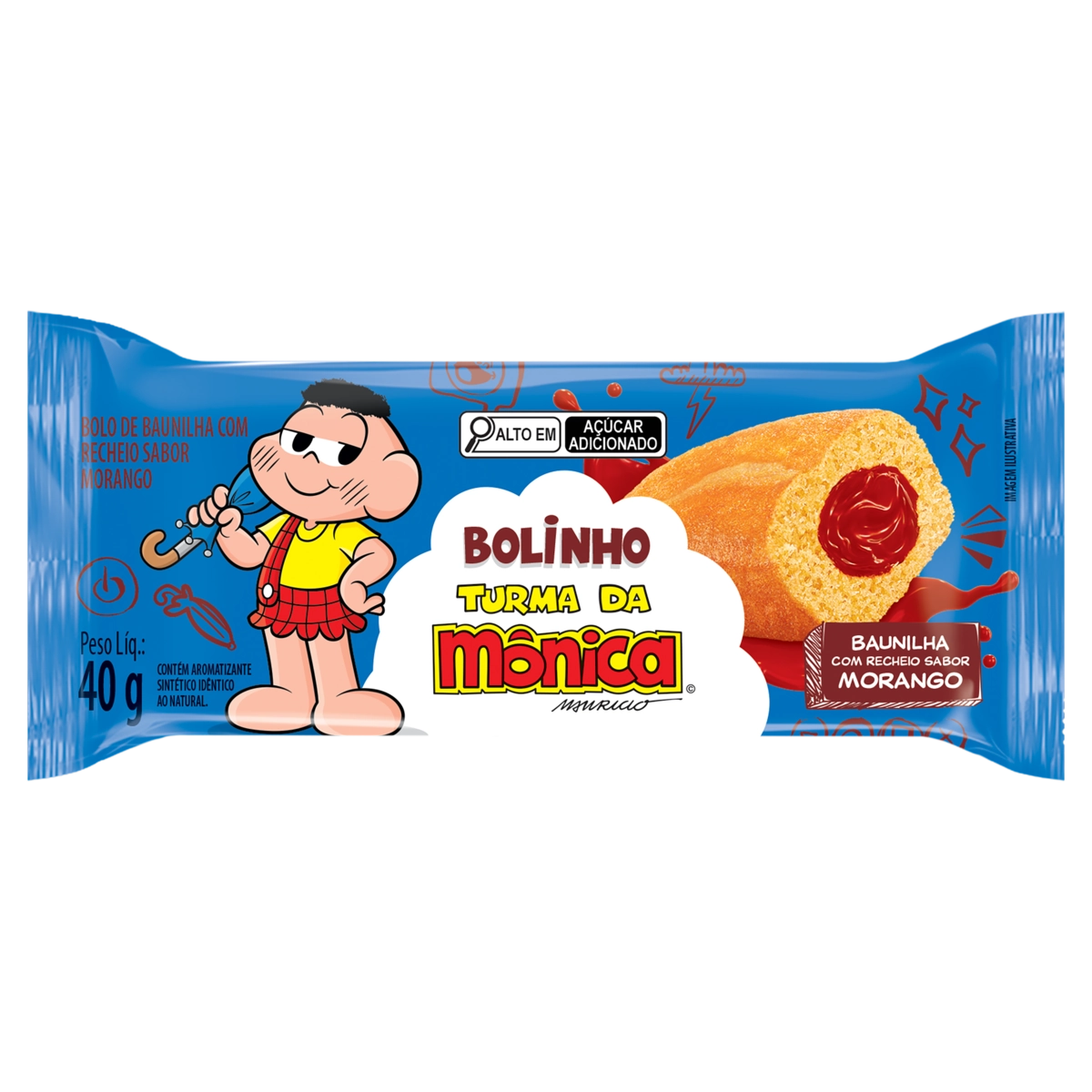 Bolinho Baunilha Recheio Morango Turma Da Mônica Casa Suíça Pacote 40g