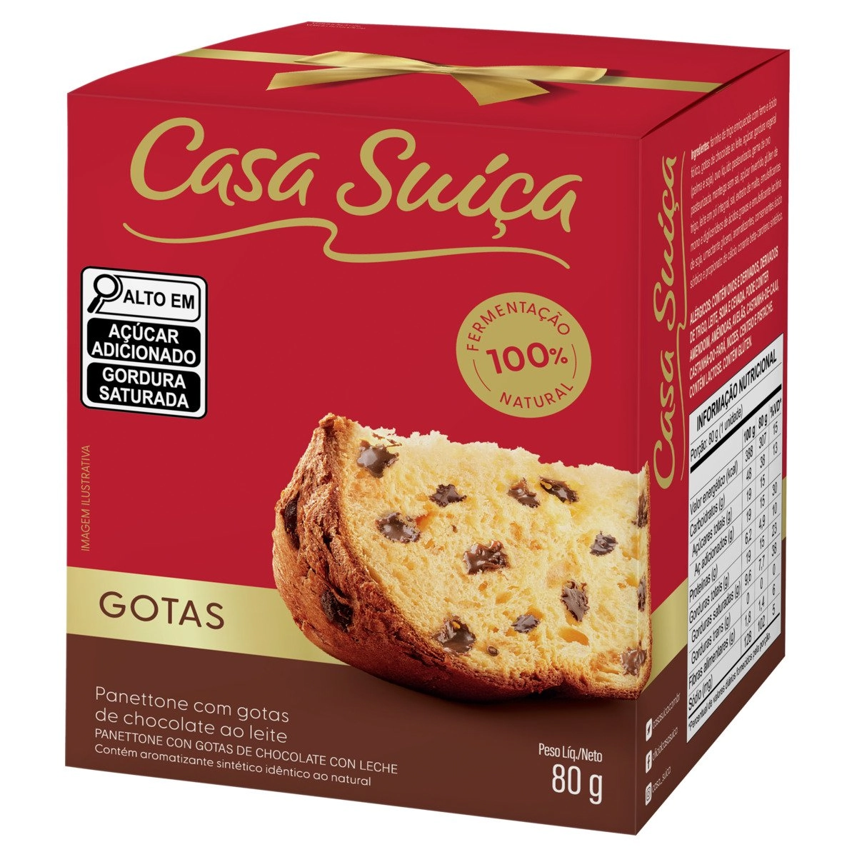 Panettone Com Gotas De Chocolate Ao Leite Casa Suíça Caixa 80g