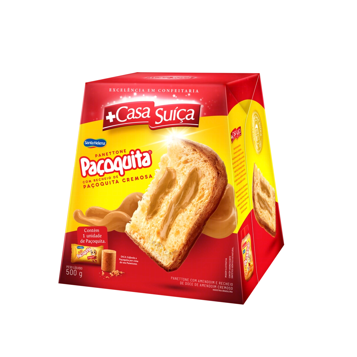 Panettone Paçoquita Recheio Paçoquita Cremosa Casa Suíça Caixa 500g