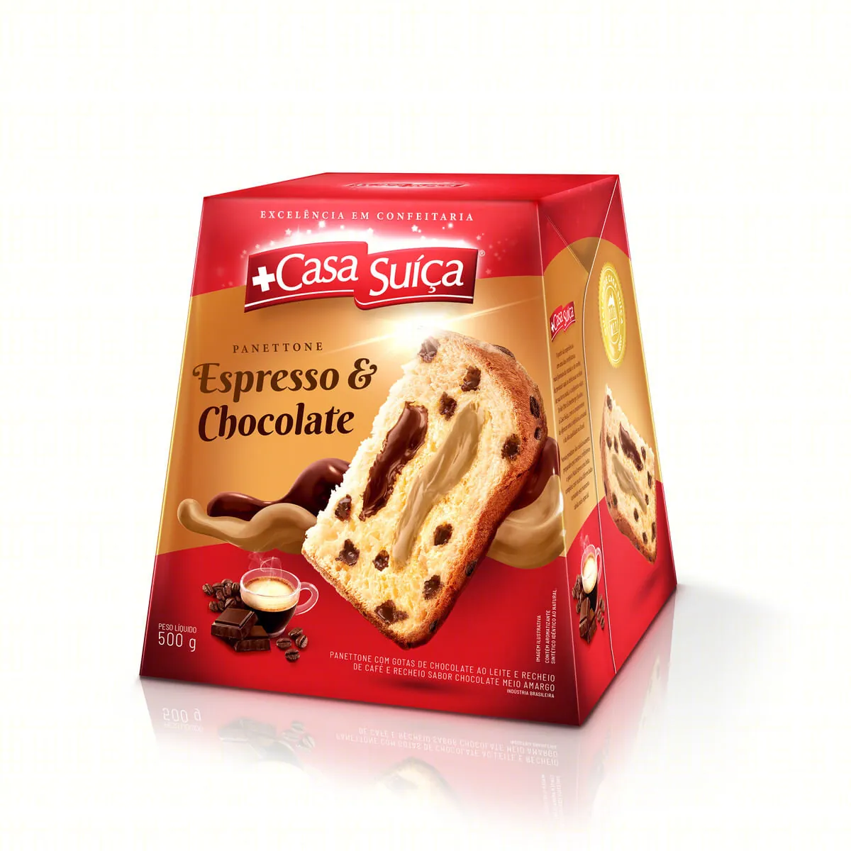 Panettone com Gotas de Chocolate ao Leite Recheio Espresso & Chocolate Casa Suíça Caixa 500 g