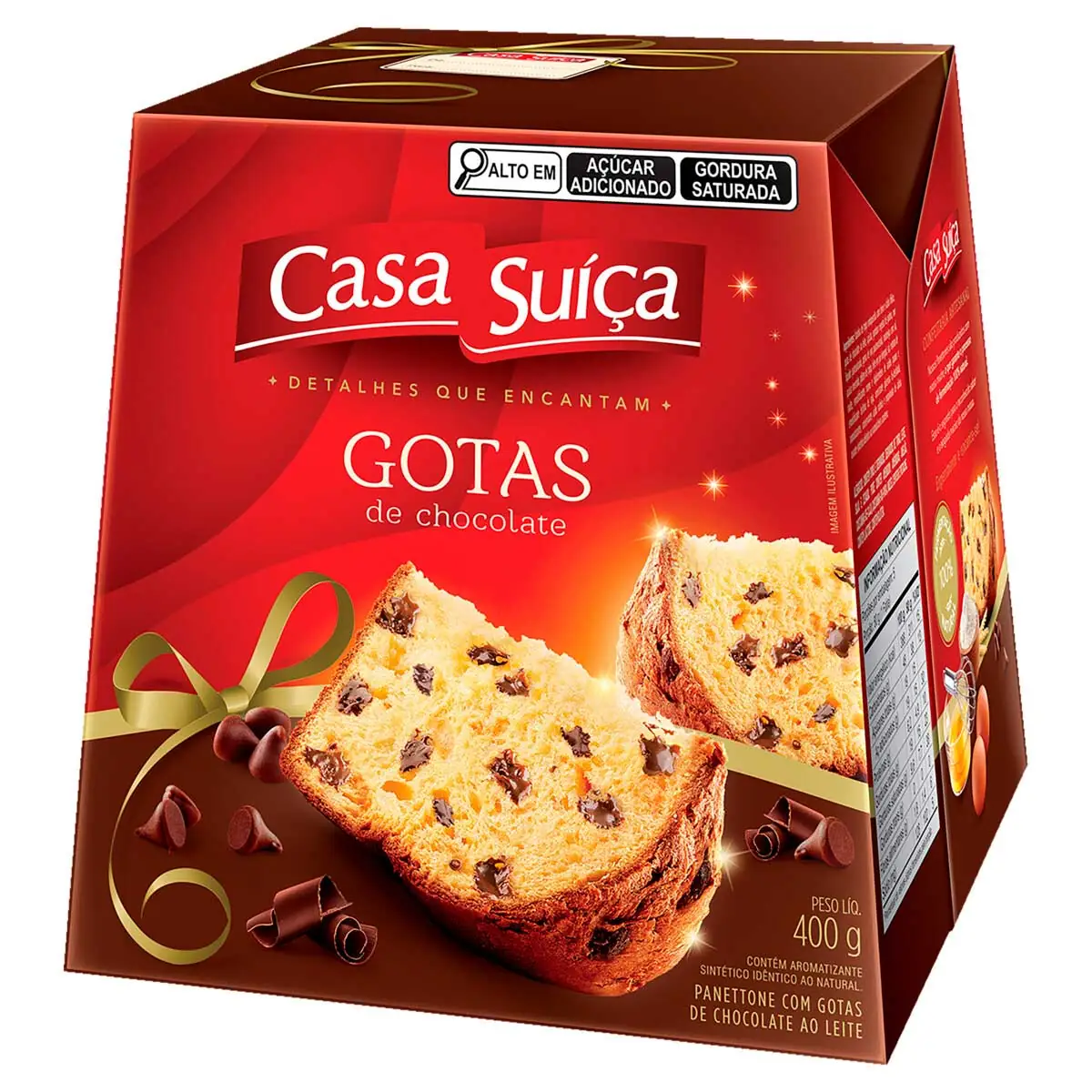 Panettone com Gotas de Chocolate ao Leite Casa Suíça WICKBOLD Caixa 400g