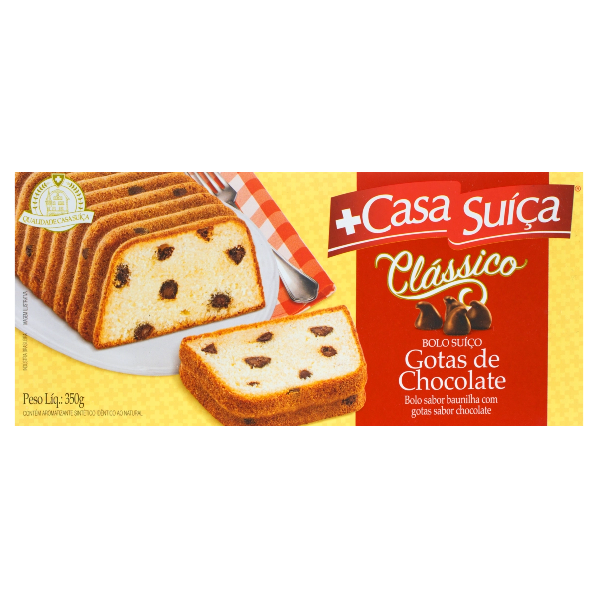 Bolo Suíço Clássico Baunilha Recheio Gotas de Chocolate Casa Suíça Caixa 350g