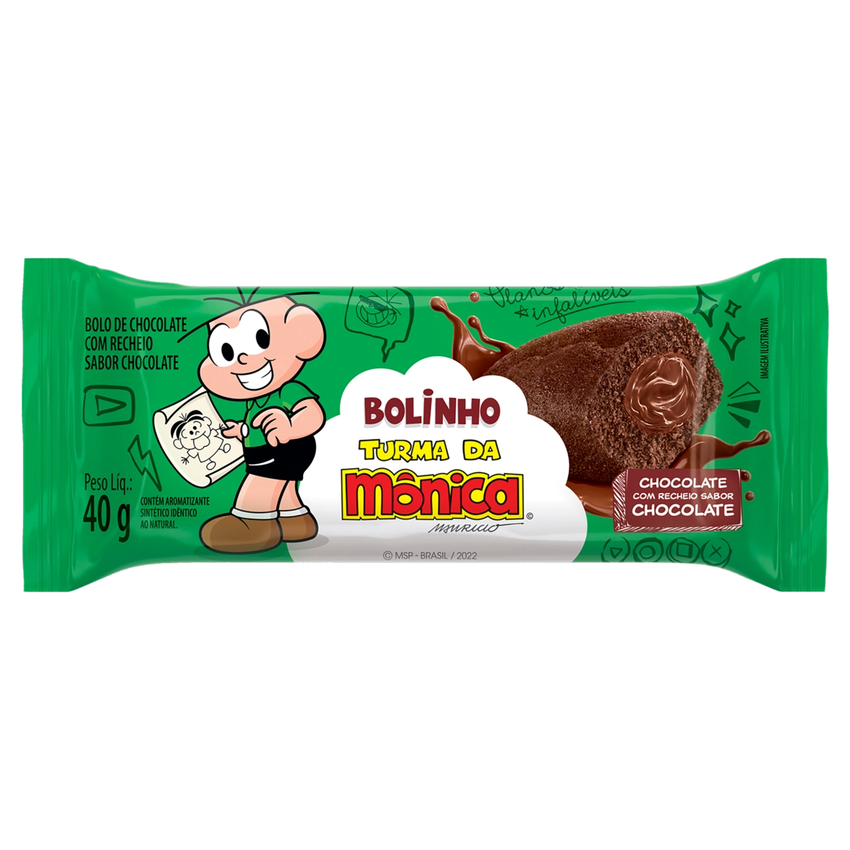 Bolinho Chocolate Recheio Chocolate Turma Da Mônica Casa Suíça Pacote 40g