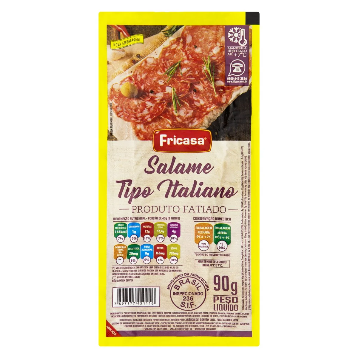 Salame Italiano Fatiado Fricasa 90g