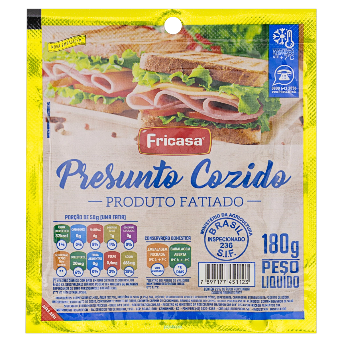 Presunto Cozido Fatiado Fricasa 180g