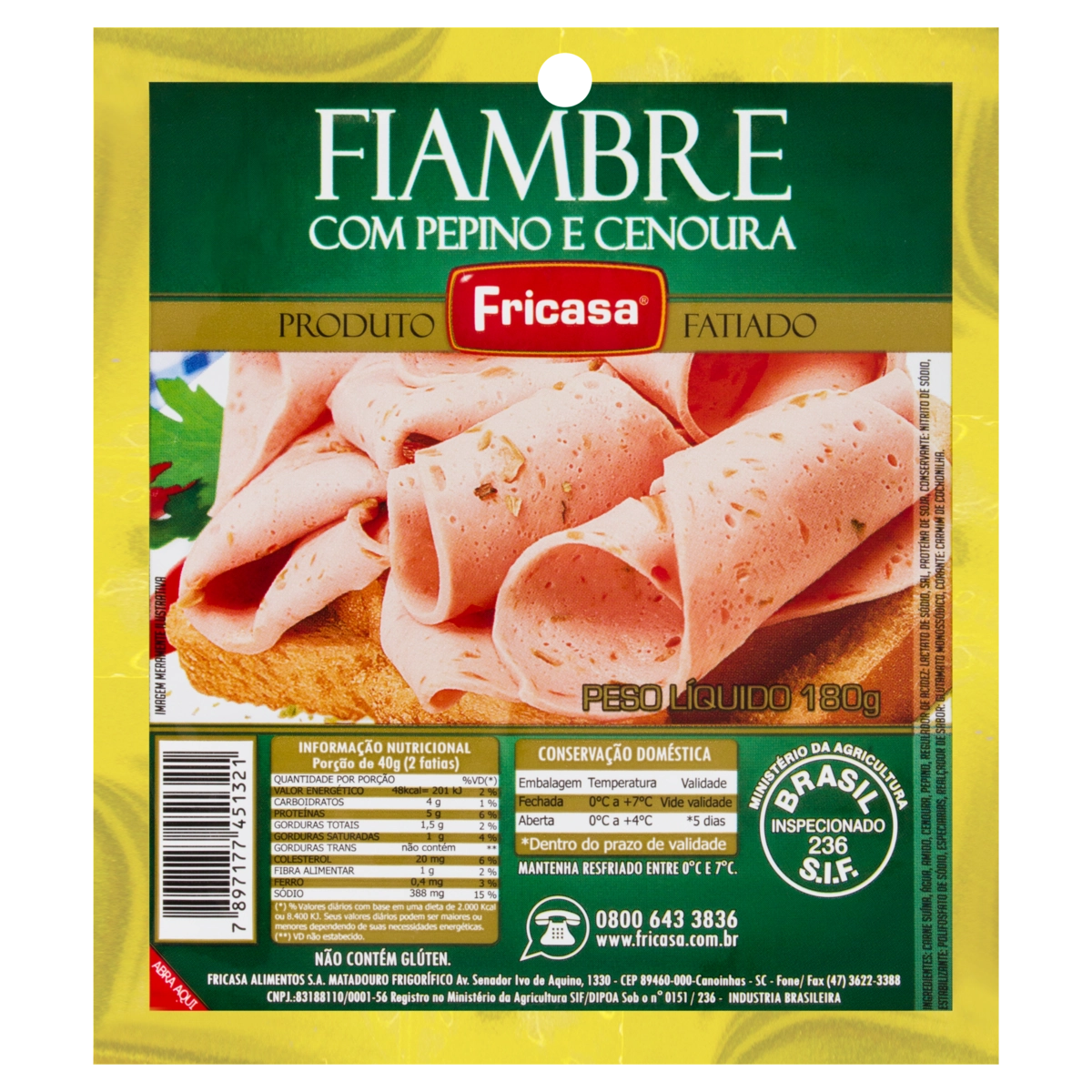 Fiambre Fatiado Com Pepino E Cenoura Fricasa 180g