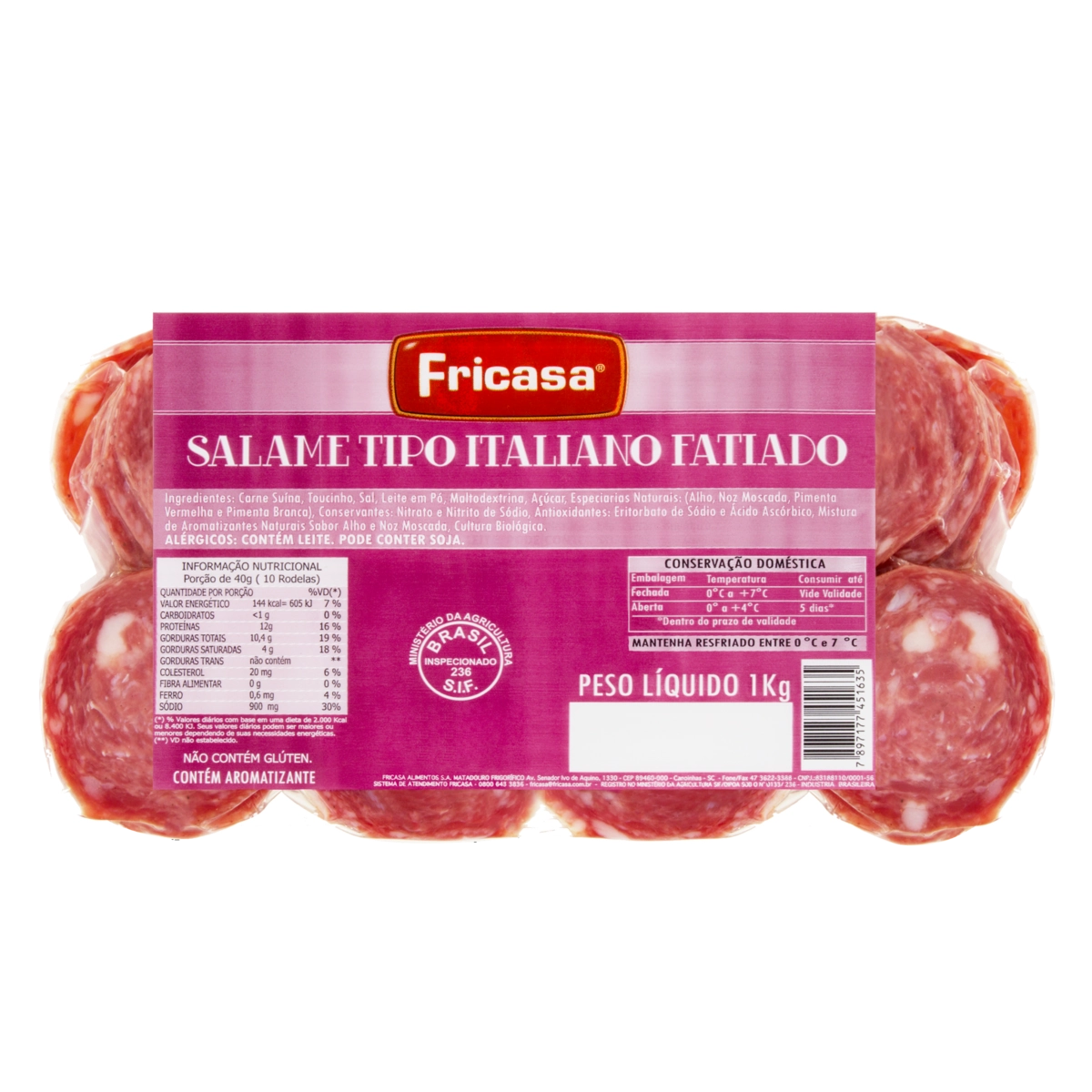 Salame Italiano Fatiado Fricasa 1kg