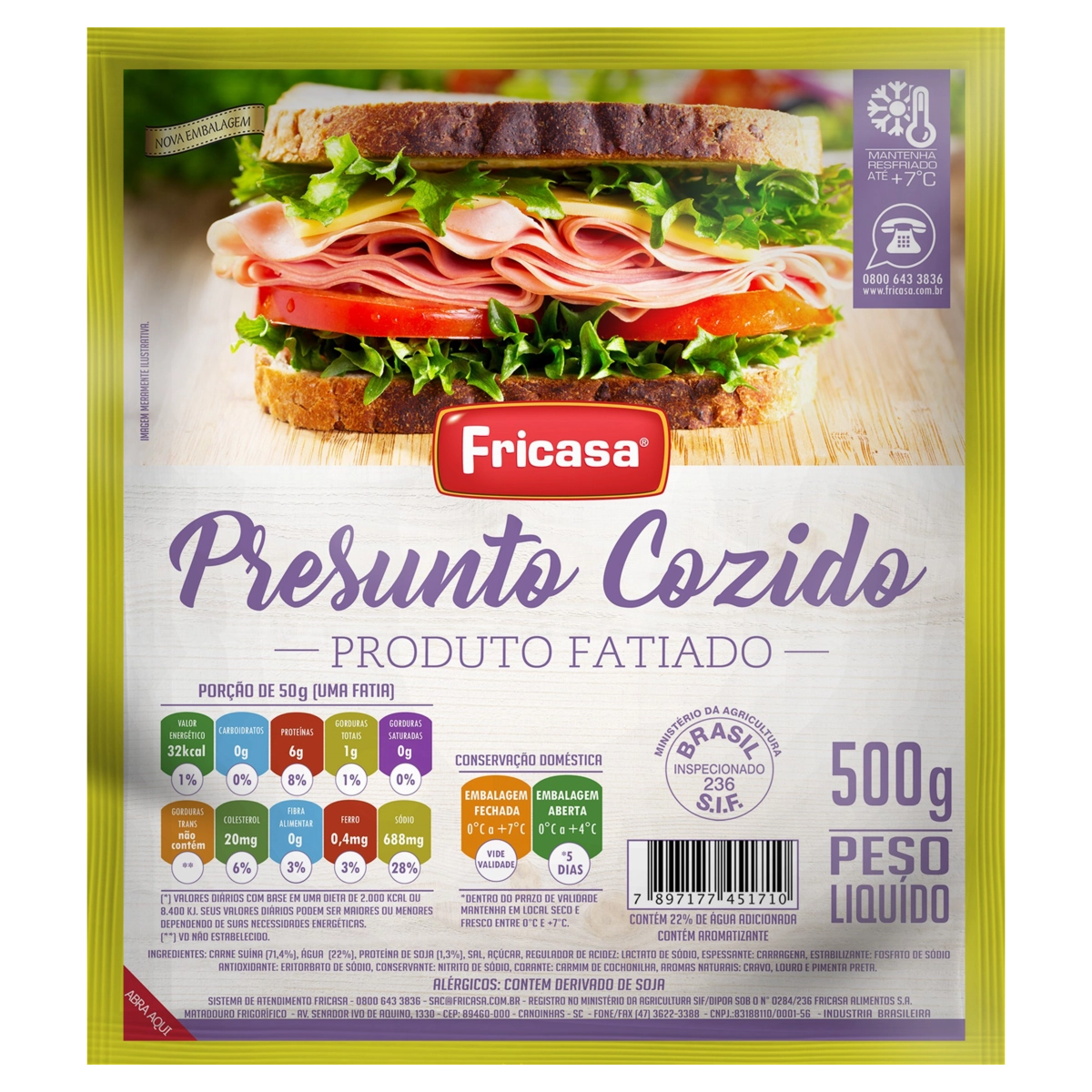 Presunto Cozido Fatiado Fricasa 500g