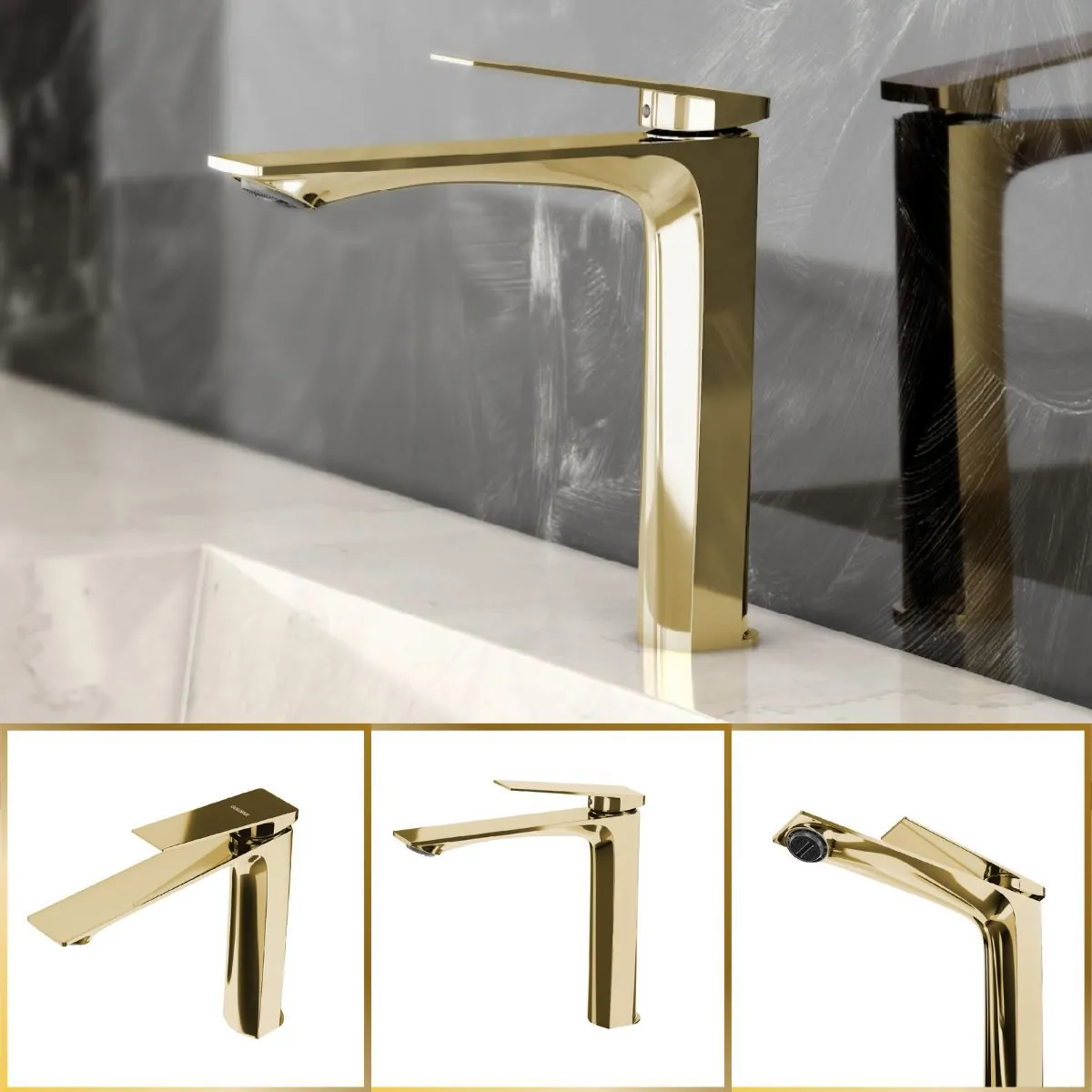 Torneira Para Banheiro Atenas Baixa Dourada 100% Metal Premium Quente E Frio