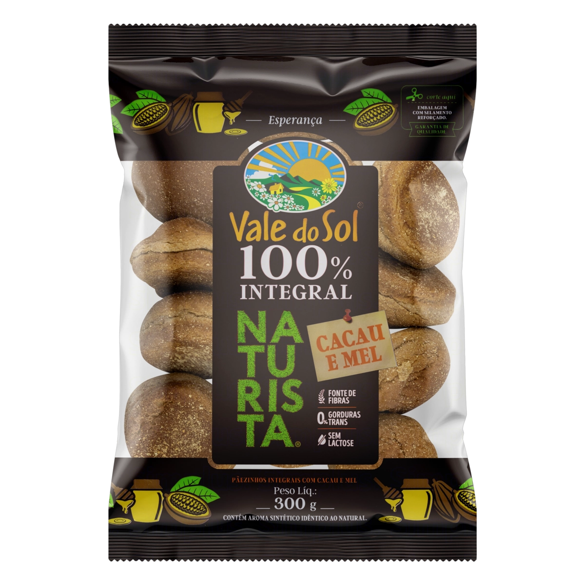 Pãezinhos Integrais Cacau E Mel Zero Lactose Vale Do Sol Naturista Pacote 300g