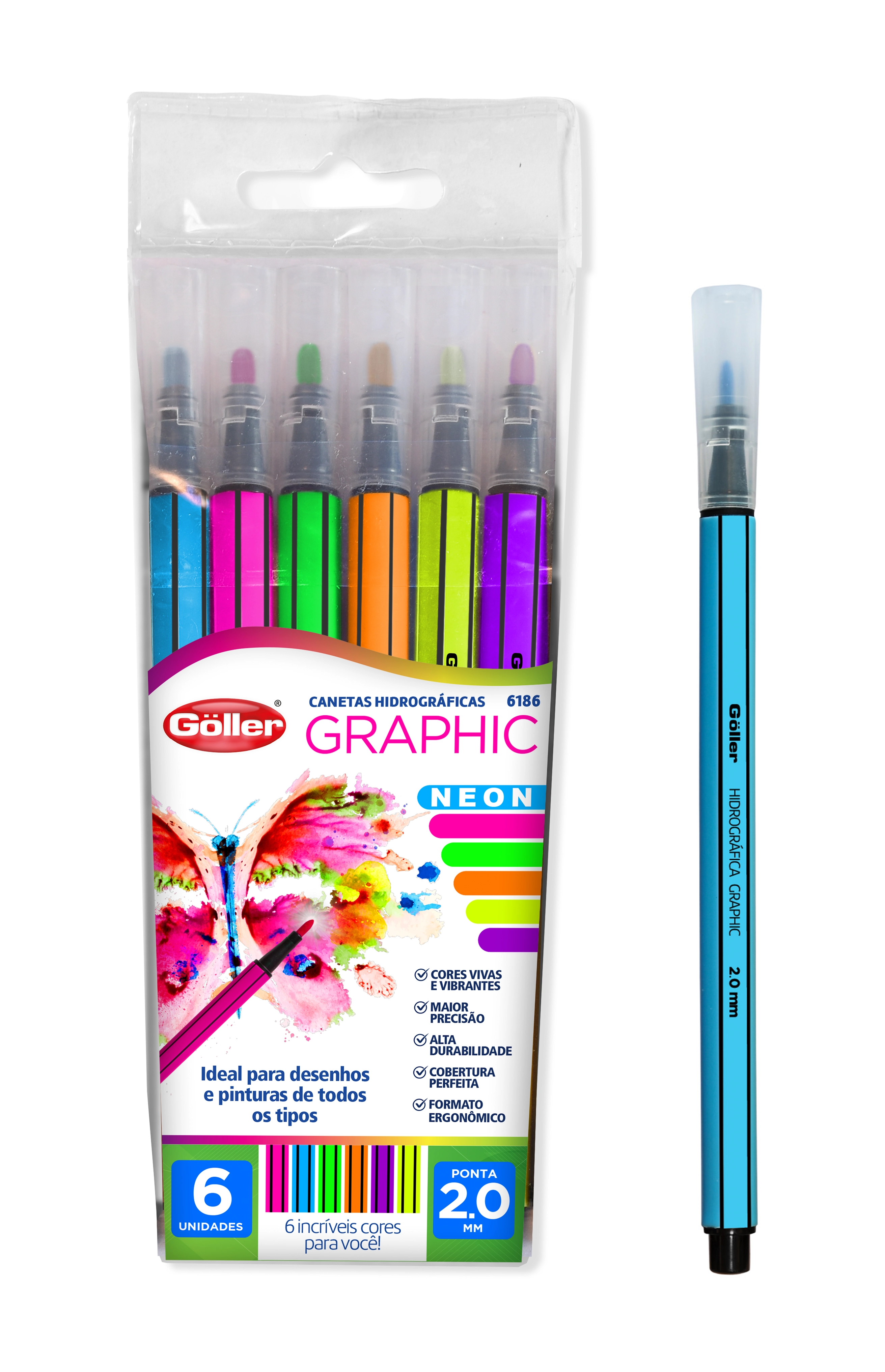 Caneta Hidrogr¿fica Graphic Neon 2.0mm Estojo Com 6 Canetas G 1286 Dai
