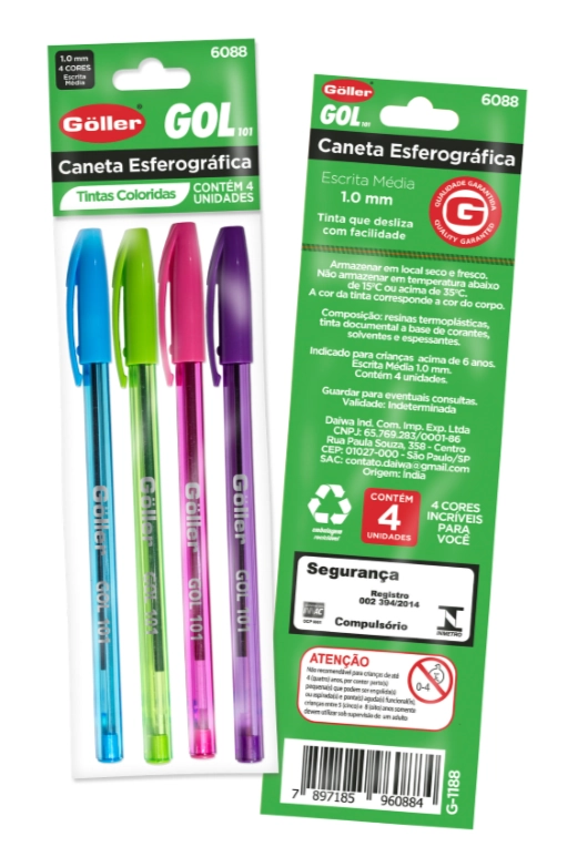 Caneta Esferografica C/ 4 Pcs