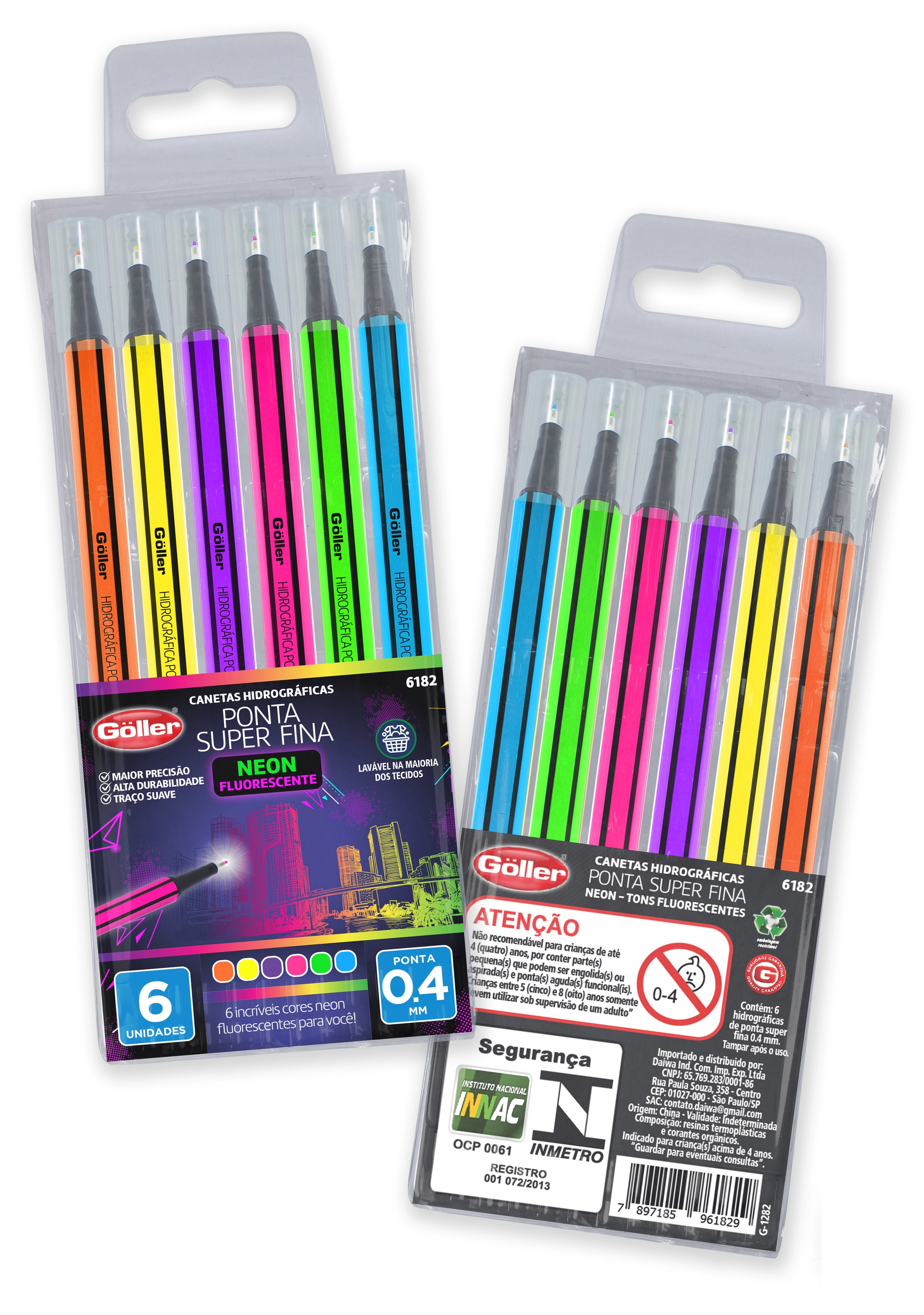 Caneta Hidr Pf 0.4mm Est C/6 Neon
