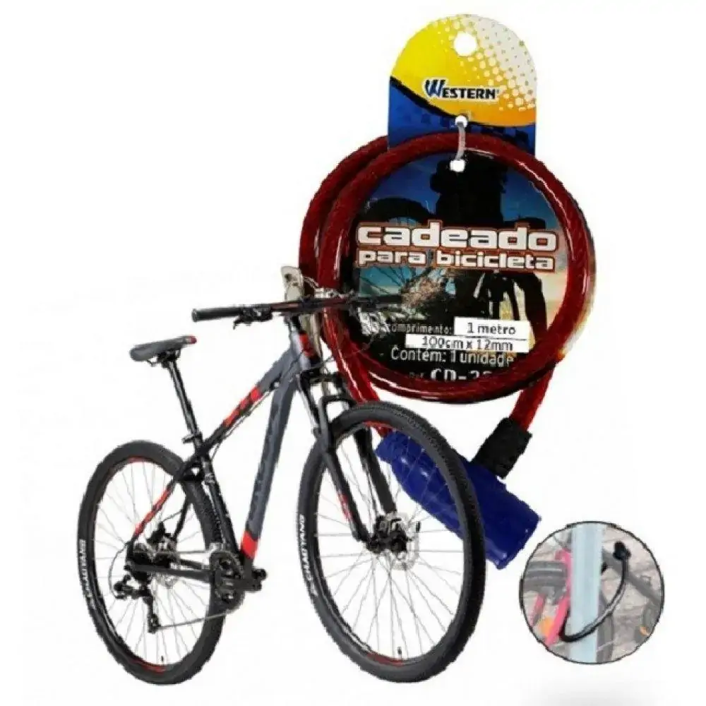 CADEADO DE BICICLETA BIKE 1M FLEXIVEL AÇO CARB WESTERN CD-36