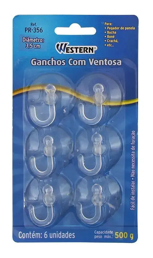 Ganchos C Ventosa 3,5Cm Jogo 6 Peças Western Home
