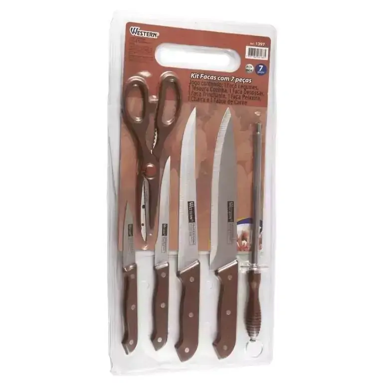 Kit de Facas Western 1397 Aço Inox Cabo Madeira 7 Peças