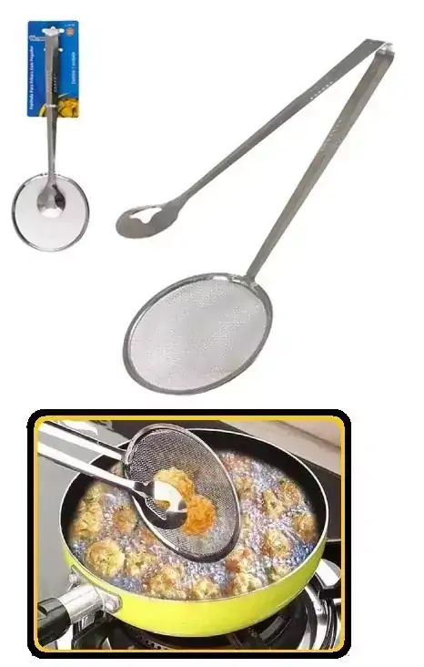 Escumadeira para Fritura com Pegador de Aço Inoxidável