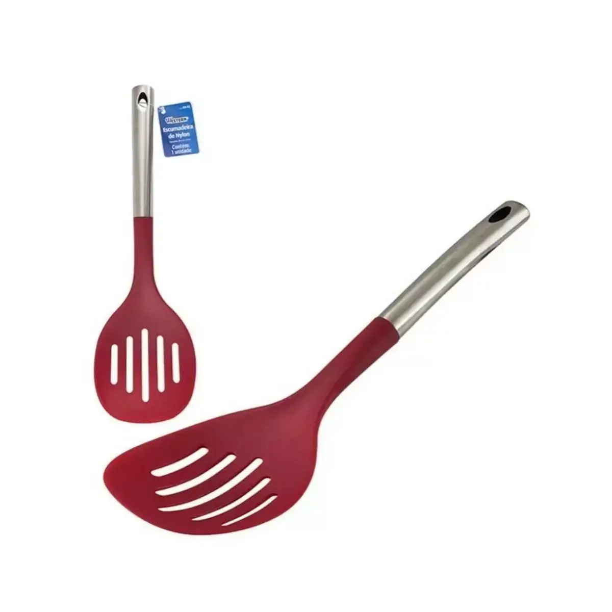 ESCUMADEIRA DE NYLON VERMELHO CABO INOX 36CM WESTERN NA-02