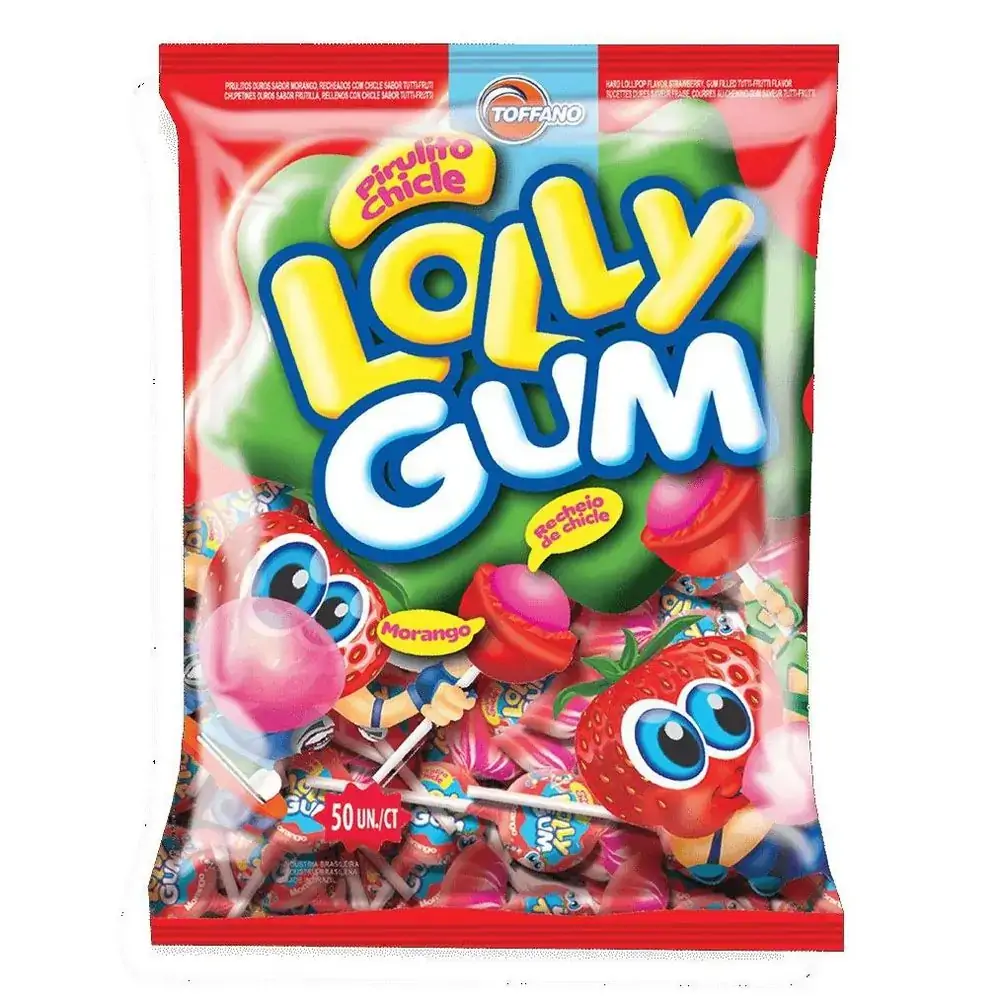 Pirulito Toffano Lolly Gum Morango 600 G