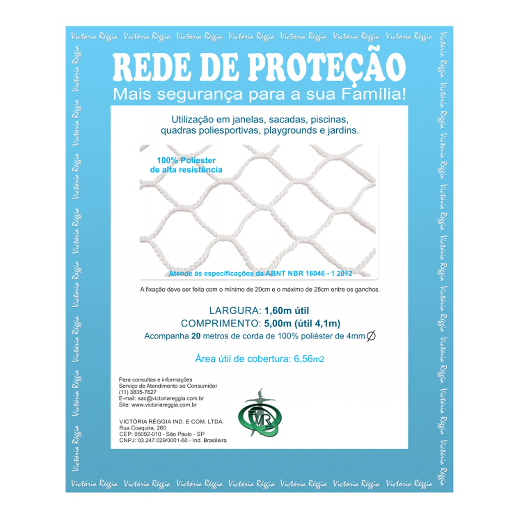 Kit Rede de Proteção Preta 1,60x5,00m Victoria Reggia