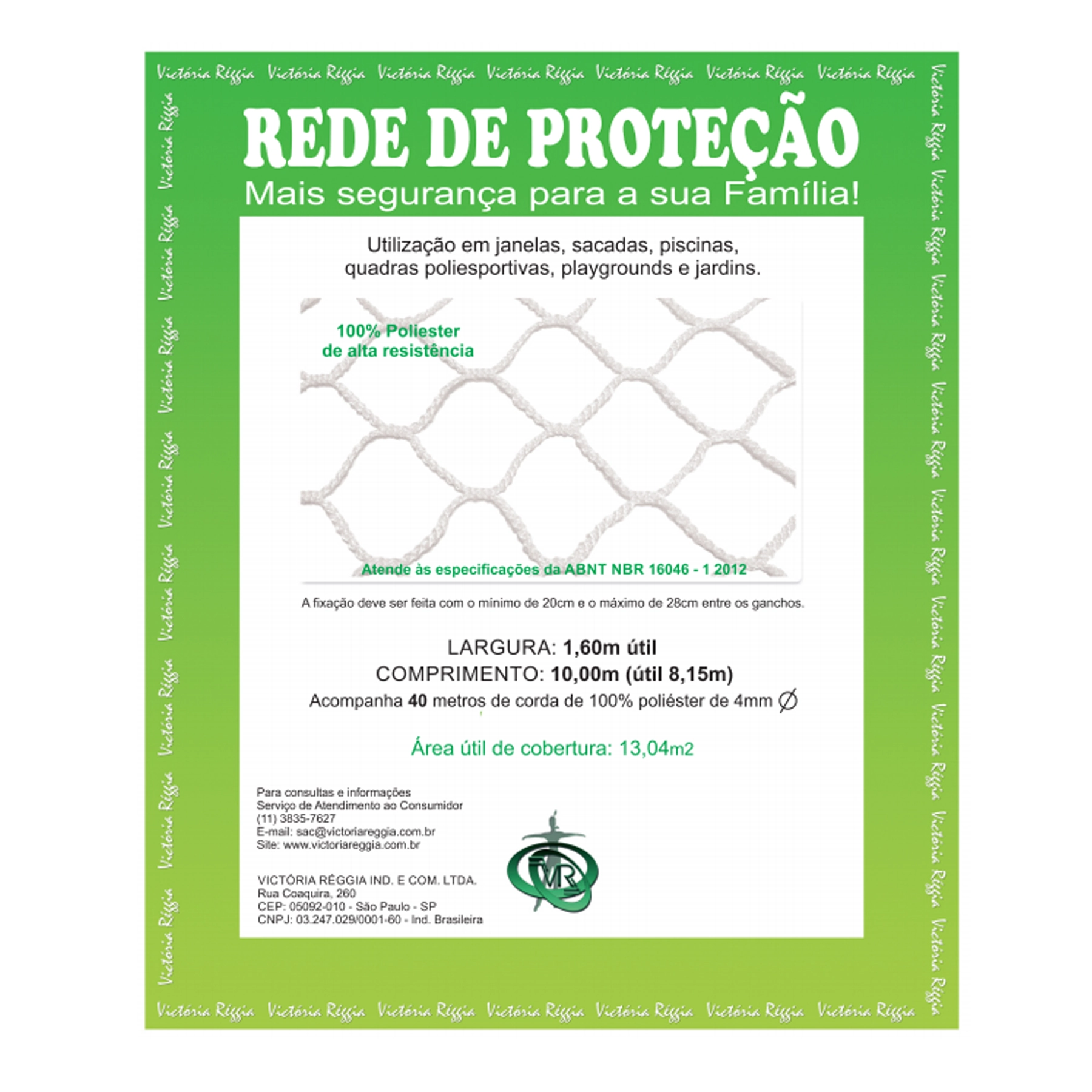 Kit Rede de Proteção Preta 1,60x10m Victoria Reggia