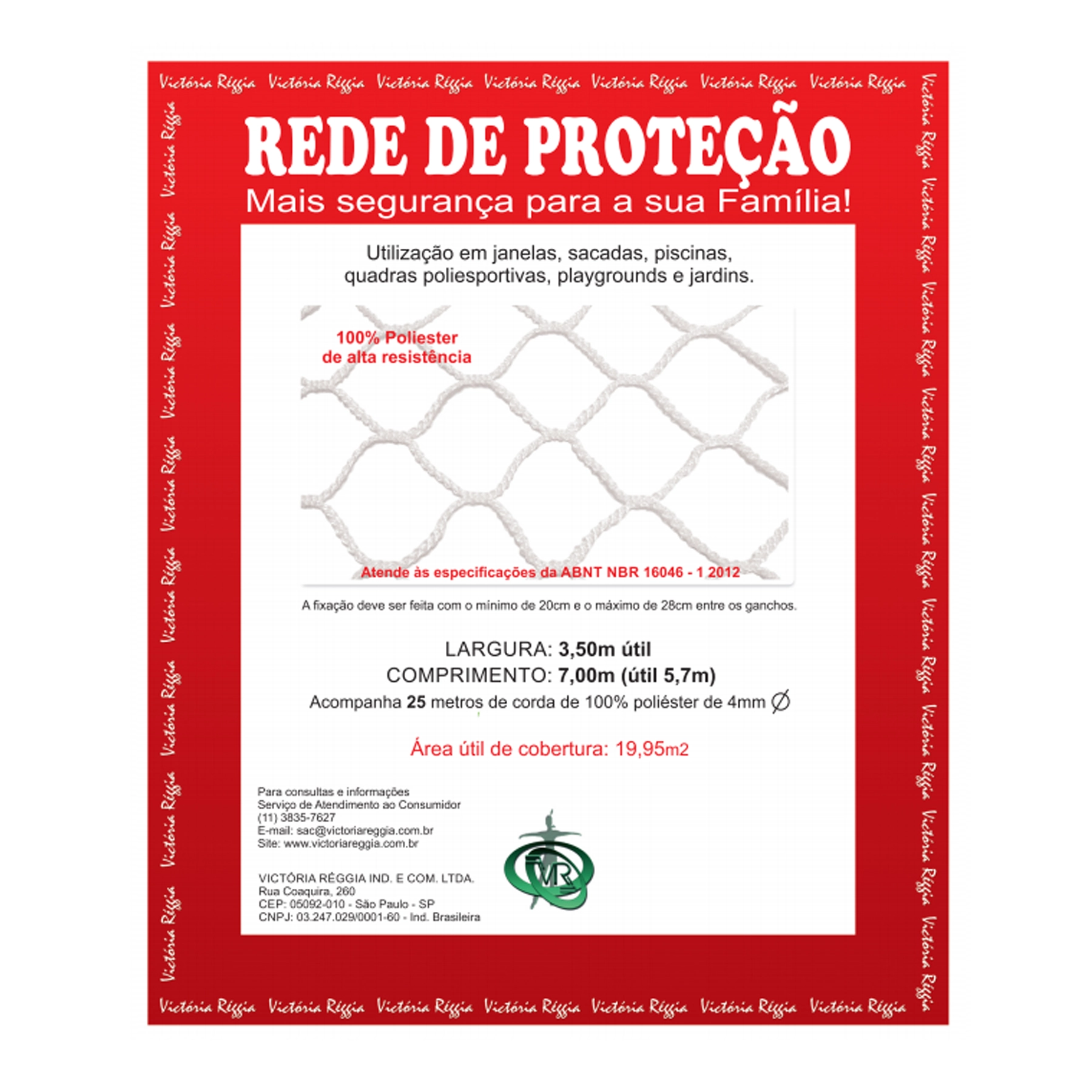 Kit Rede de Proteção Preta 3,50x7,00m Victoria Reggia