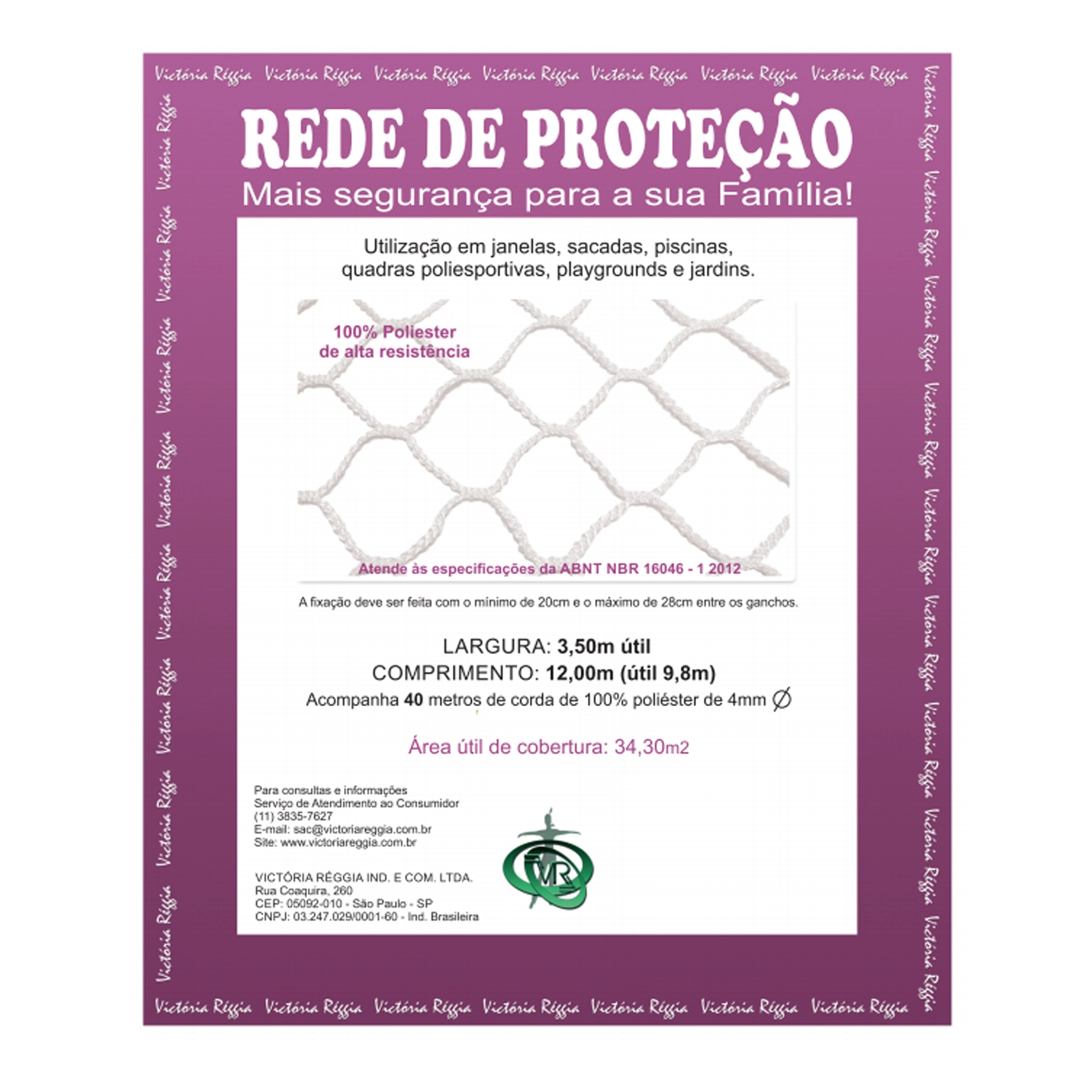Kit Rede de Proteção Branca 3,50x12m Victoria Reggia