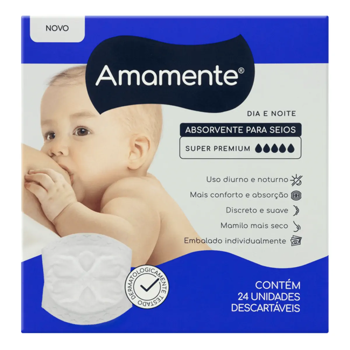 Absorvente Para Seios Dia E Noite Amamente Super Premium Caixa 24 Unidades