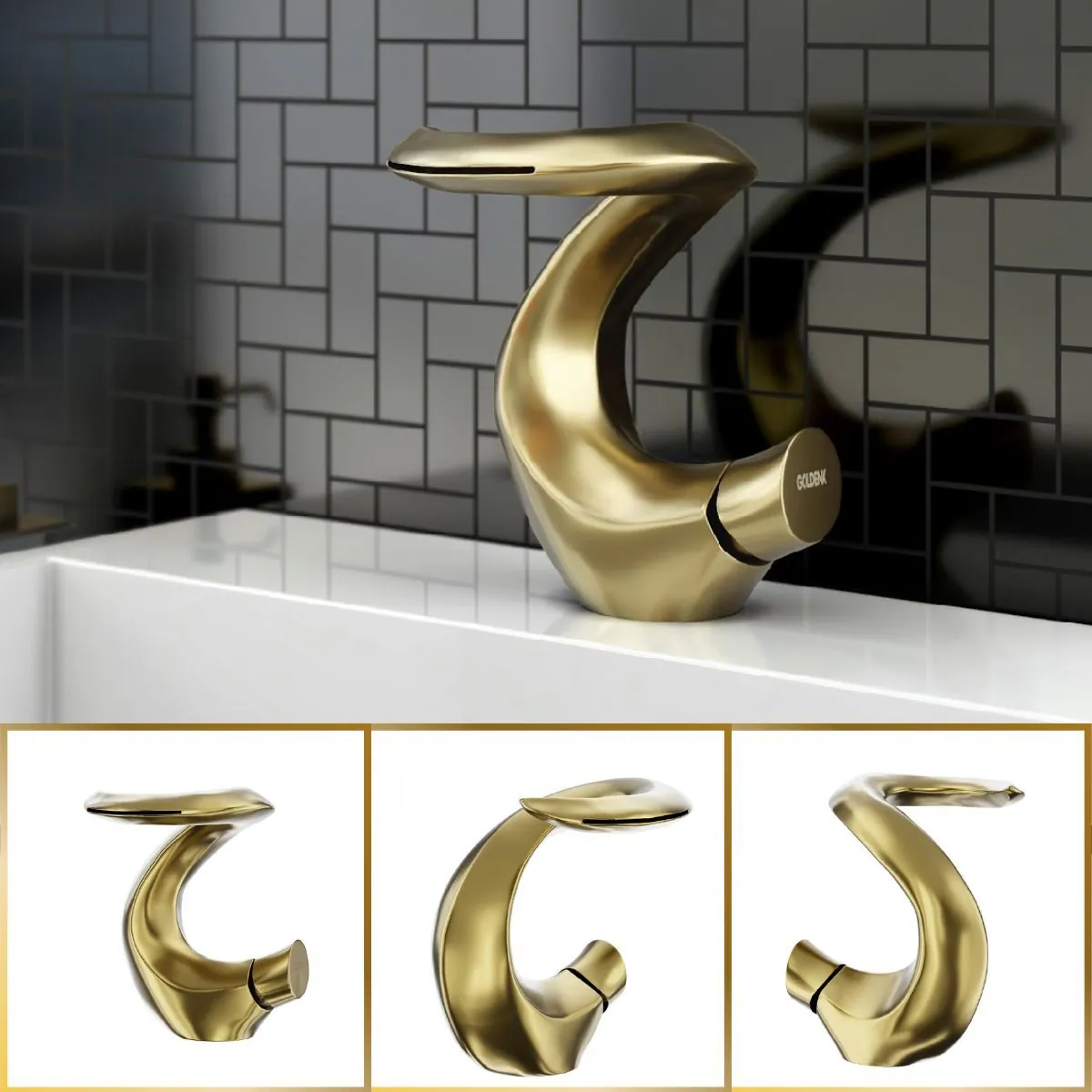Torneira De Banheiro Lavabo Luxo Dubai Monocomando Ouro Escovado Goldenx
