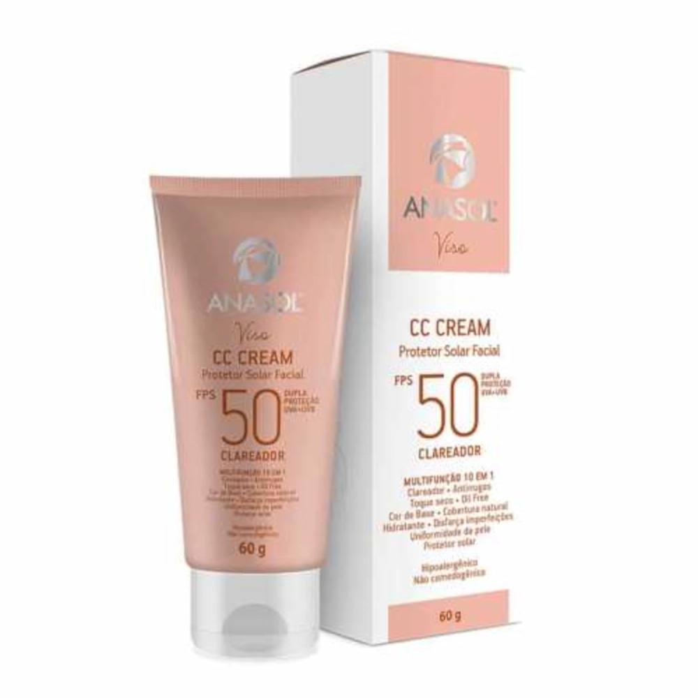 Protetor Solar Facial Clareador Antirrugas Fps 50 Anasol 60g