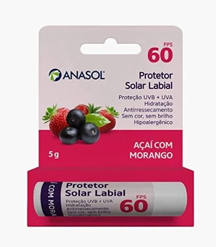 Anasol Protetor Solar Labial Fps 60 Açaí Com Morango 5g